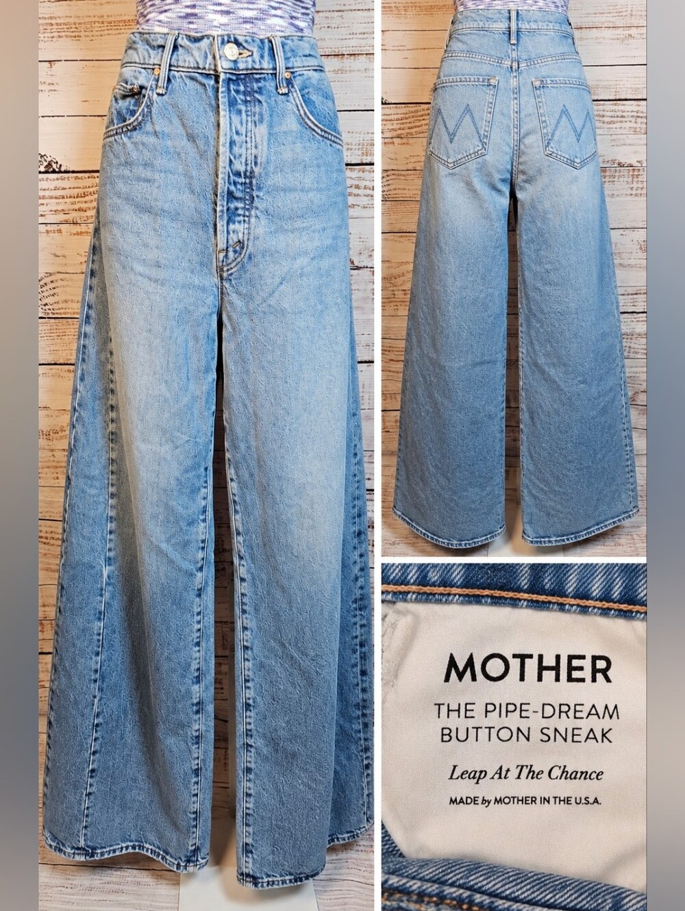 MOTHER The Pipe Dream Button Sneak Jeans 28 Leap At The Chance Wide Leg